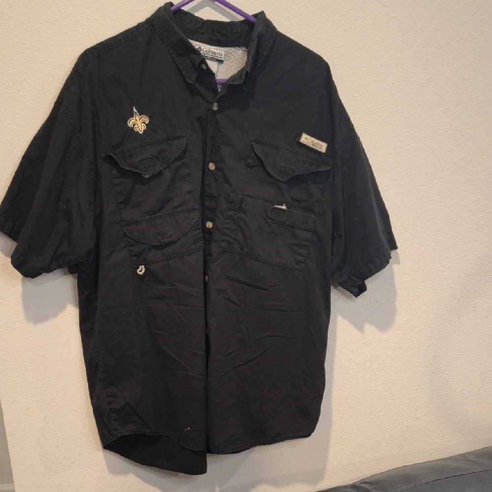 New Orleans Saints Fleur De Lis Columbia Black Short-Sleeve Fishing Shirt XL